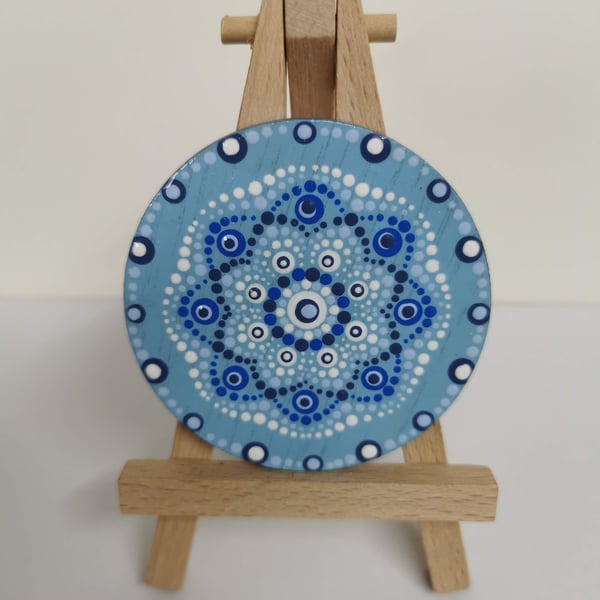 Hand painted blue and white mandala magnet