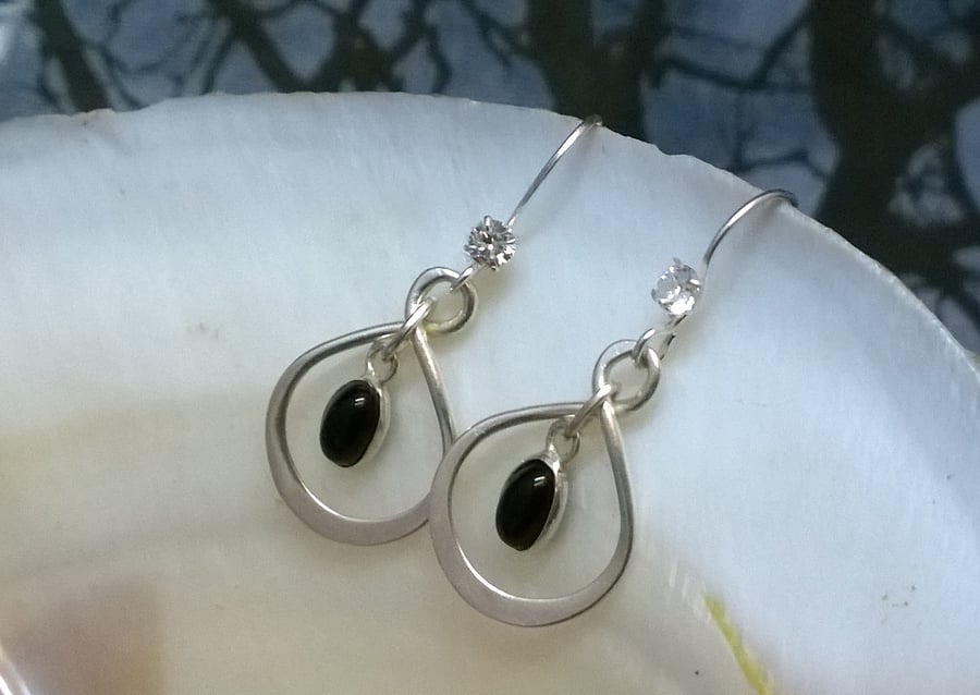 Sterling Silver Eternity Loop Dangle Earrings with Black Onyx