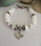 White quartz & silver beaded bracelet heart charm - Image 7