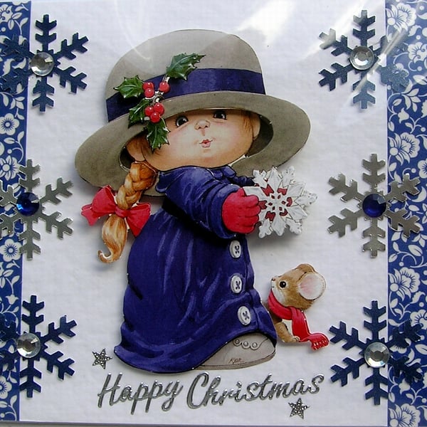 Happy Christmas Hand Crafted Decoupage Christmas Card - Happy Christmas 2952