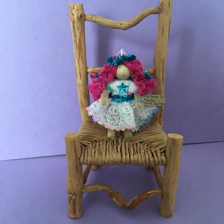 Tiny Fairy Doll Decoration With A Basket, Pink And Turquoise