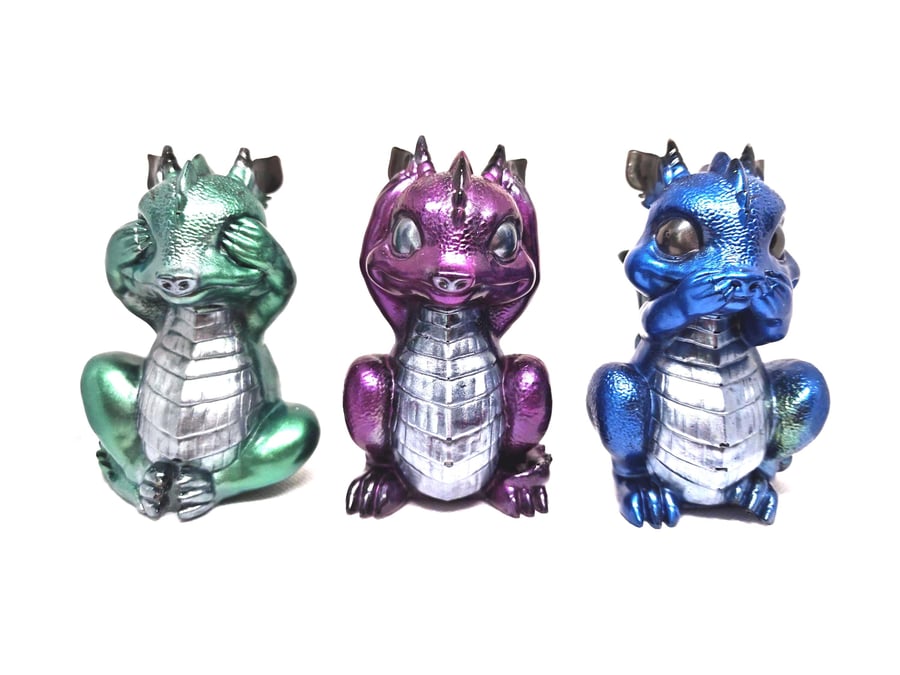 Baby Dragon Figurines Set: See No Evil, Gothic Fantasy Decor