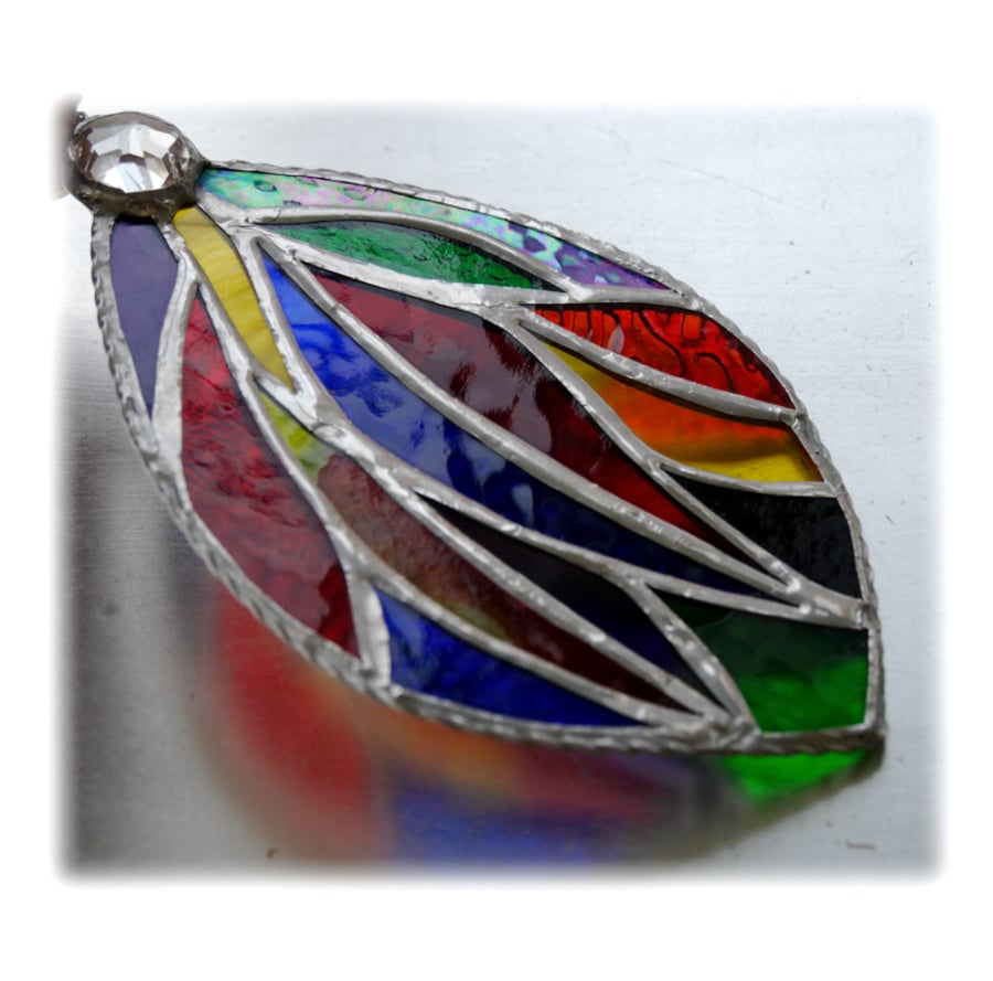 Ribbon Drop Stained Glass Suncatcher Handmade Rainbow Leaf 003