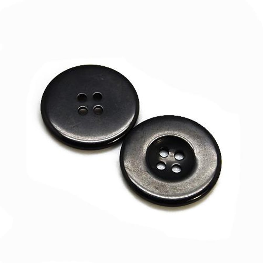 Black Round Resin Buttons - 20mm, 4-Hole - Packet of 20x for Sewing and Crafting