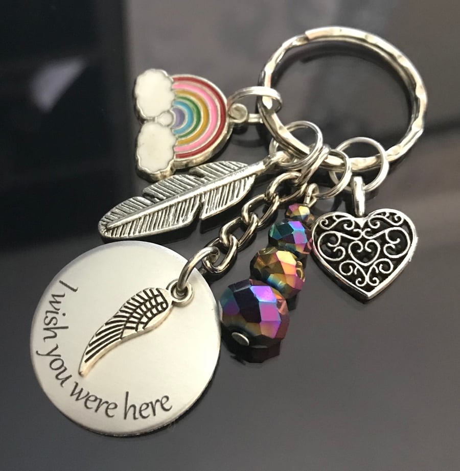  I Wish You Were  Here Rainbow Coloured Keyring Memorial