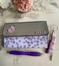 Stylish fold out notebook gift set with coordinating pen and beaded keyring