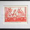 Two Devils Putting the World to Rights - In Red - Limited Edition - Linoprint