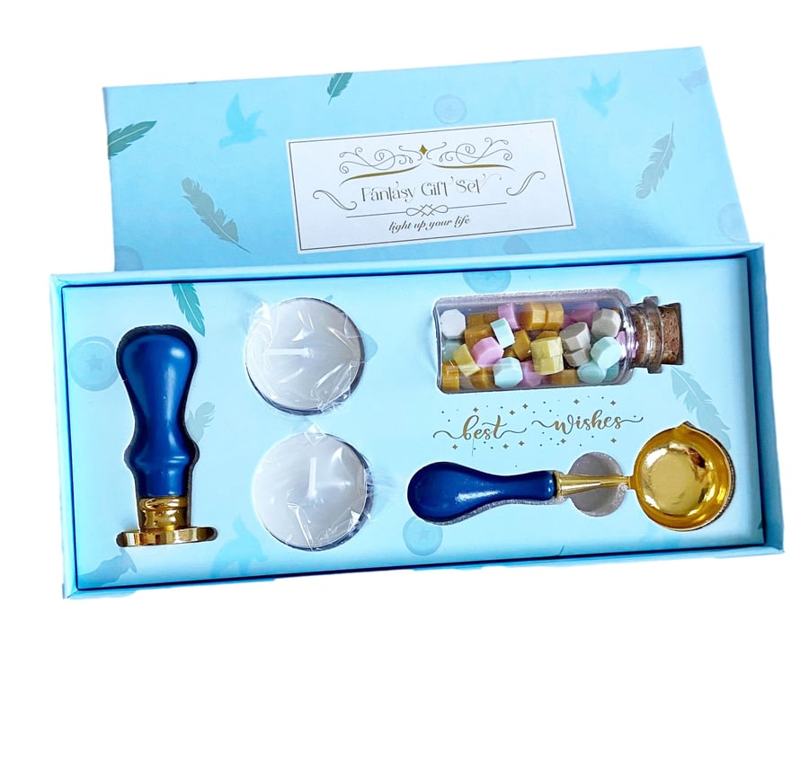 Wax Seal Stamp Kit Dark Blue Includes Cupid Bow and Arrow Seal Brass Stamp Head 