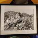 Handcrafted Lino Print of Machu Picchu.