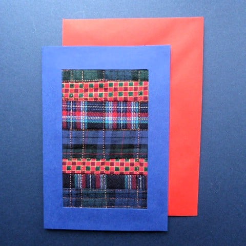 Individually Hand Crafted tartan Textile patchworked Blank Card
