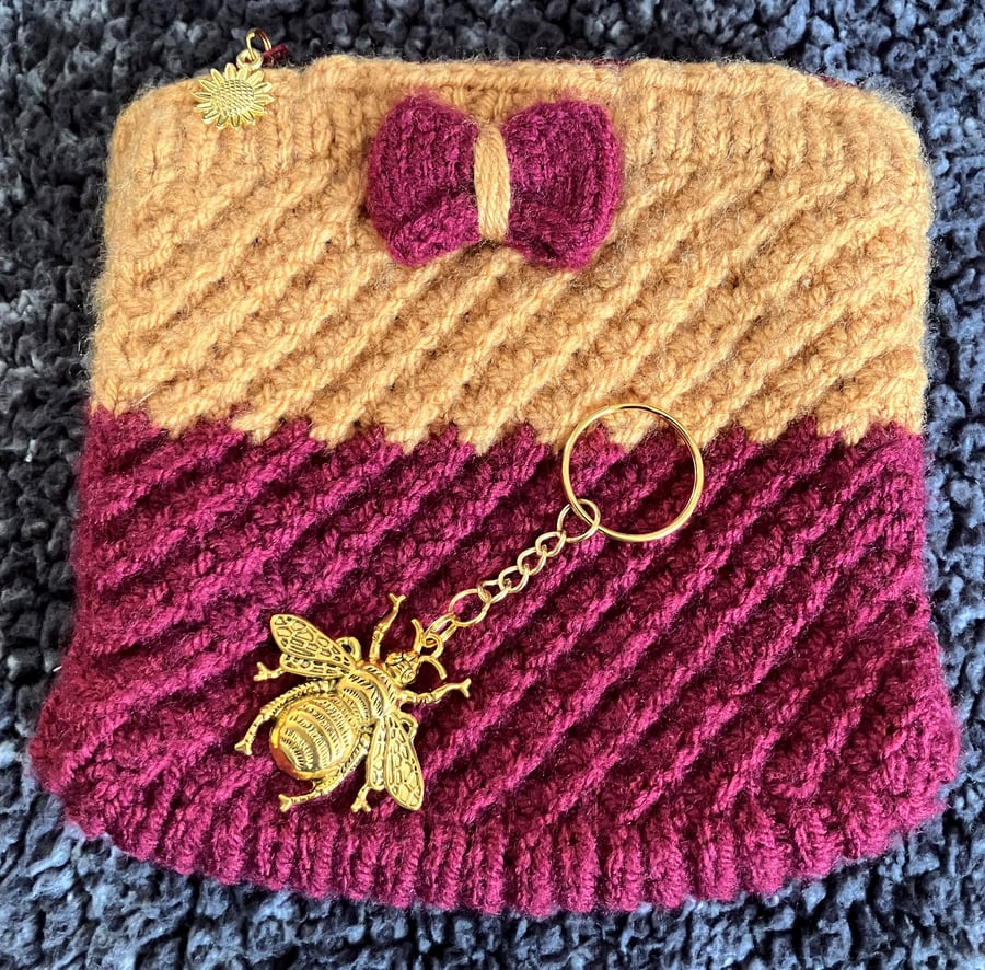 Zip top Bag and Bee keyring gift set: Mustard and Claret - Special Gift