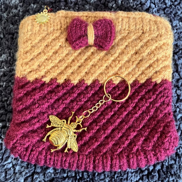 Zip top Bag and Bee keyring gift set: Mustard and Claret - Special Gift