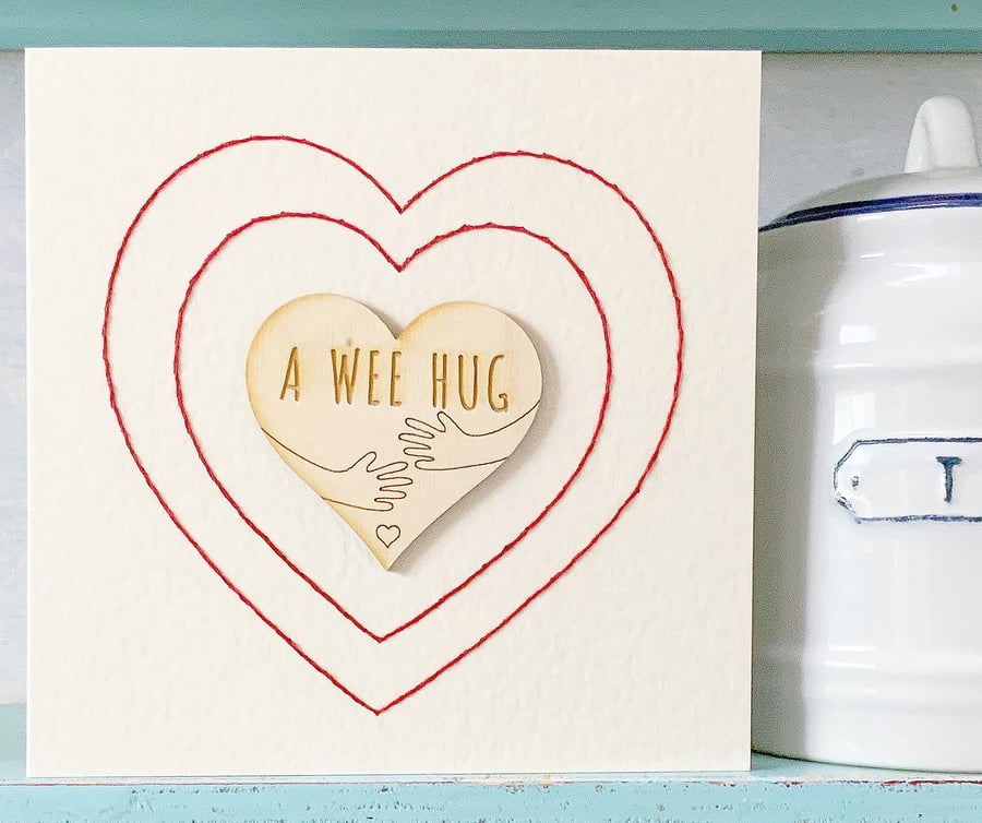 Hug Card. Hand Sewn Card. Love Card. Friendship Card. Miss You Card.