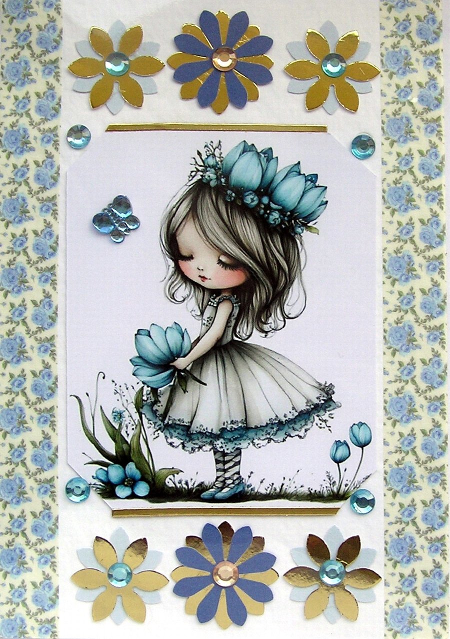 Fairy Princess - Hand Crafted Decoupage Greeting Card - Blank - 3265