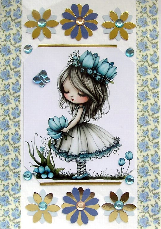 Fairy Princess - Hand Crafted Decoupage Greeting Card - Blank - 3265