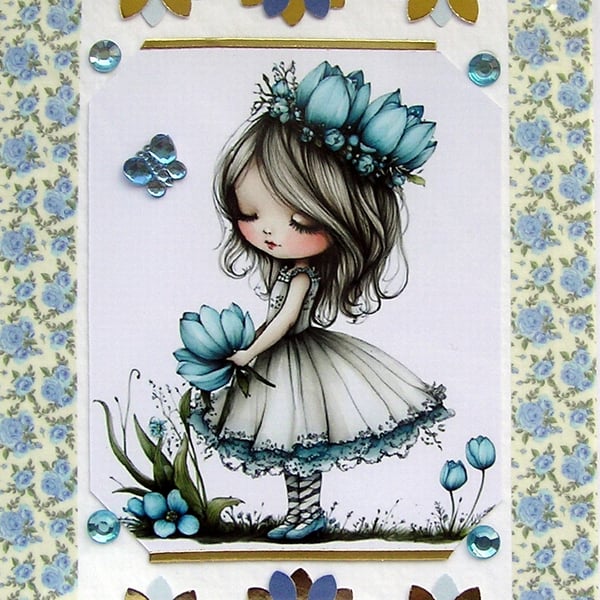 Fairy Princess - Hand Crafted Decoupage Greeting Card - Blank - 3265