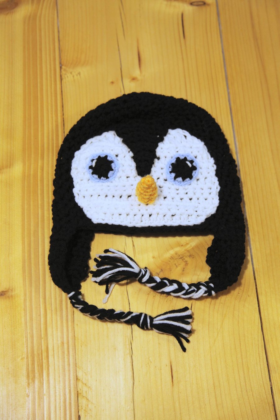 Crochet penguin hat, toddler, child, adult sizes