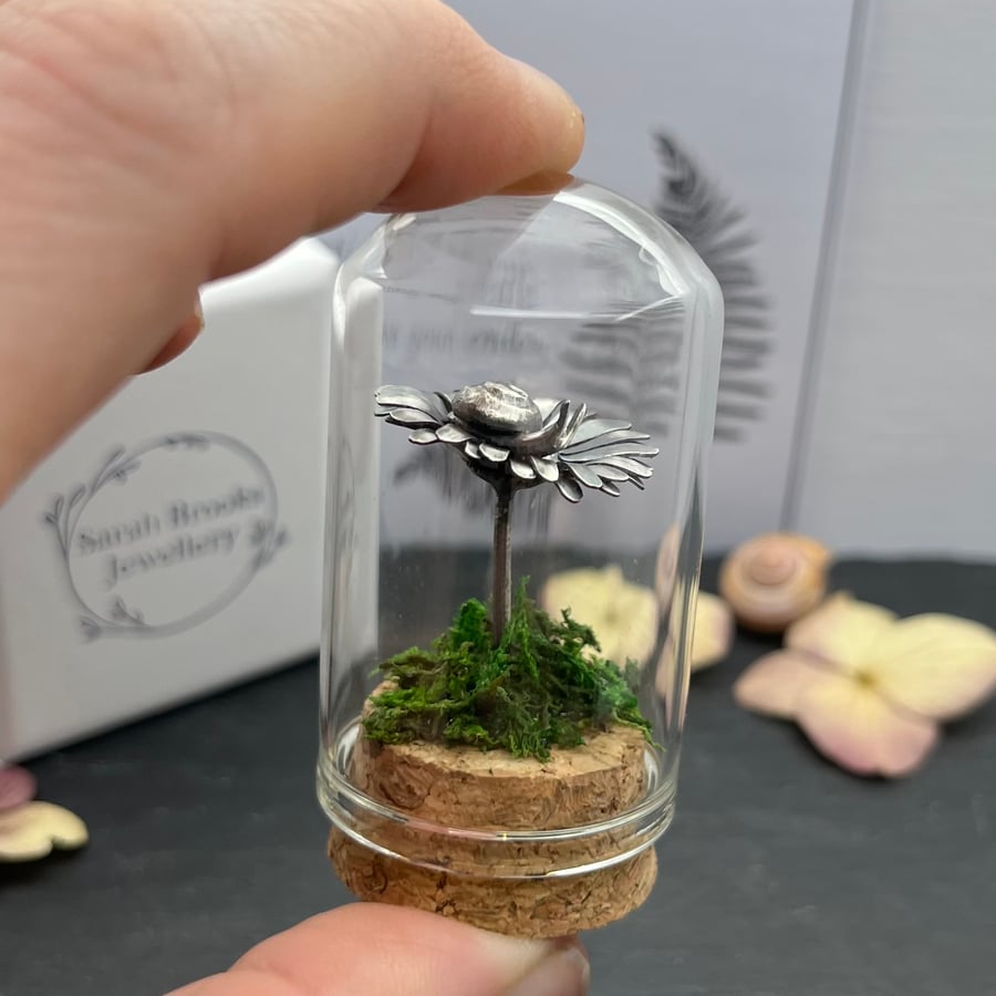Handmade Sterling Silver Daisy Snail Bell Jar Miniature