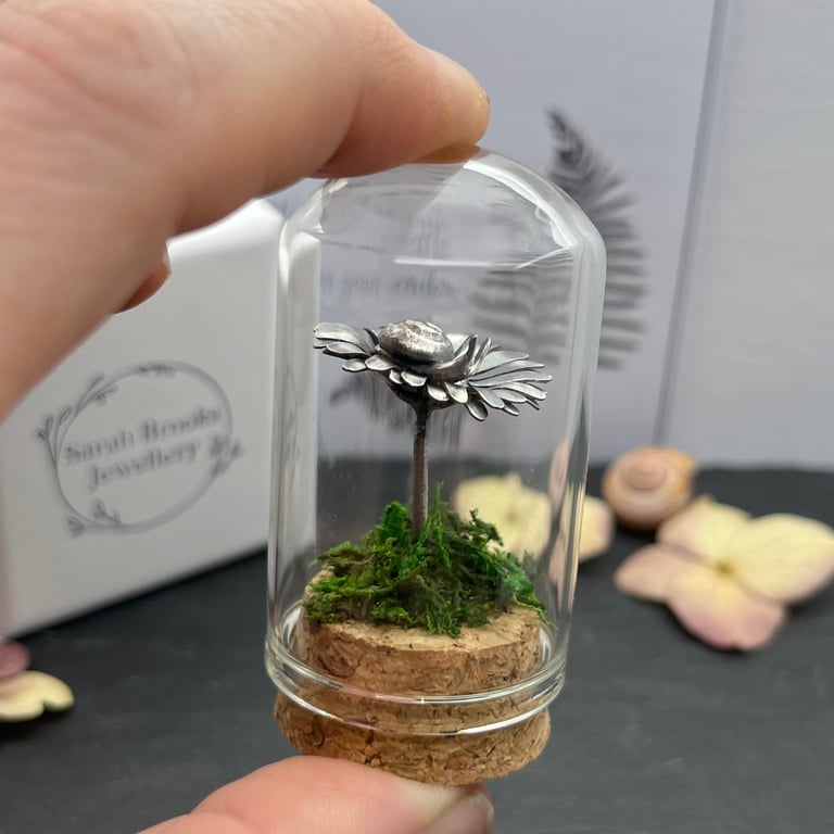 Handmade Sterling Silver Daisy Snail Bell Jar Miniature