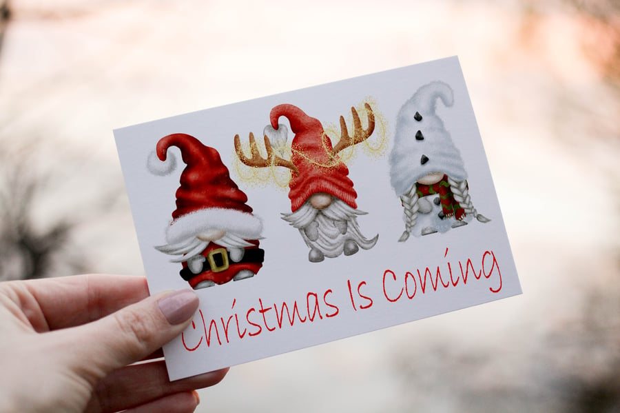 Gnome Christmas Is Coming Christmas Card, Custom Gnome Xmas Card, Personalized 