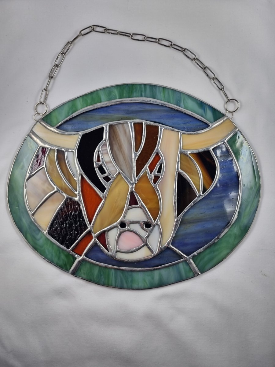 505 Stained Glass Highland Cow - handmade hanging decoration.