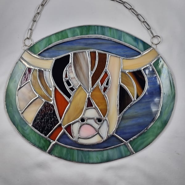 505 Stained Glass Highland Cow - handmade hanging decoration.