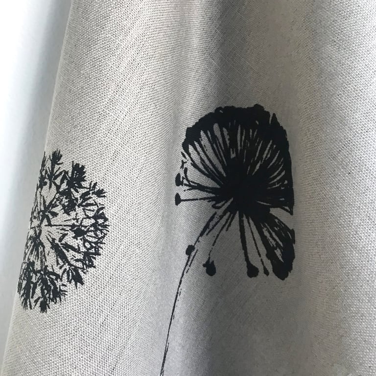 Alliums hand screenprinted  linen tea towel flowers and seedheads print one off