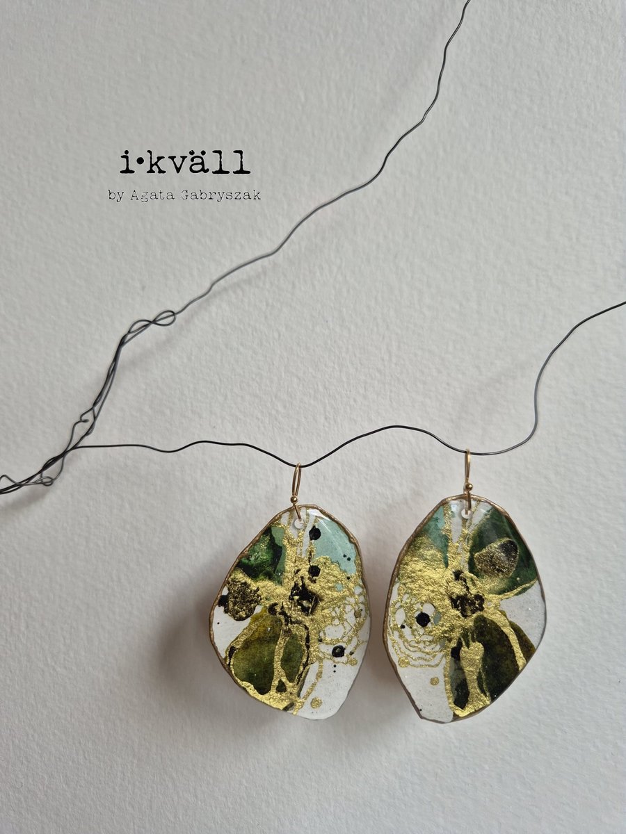 Large Lightweight Green Statement Artistic Earrings