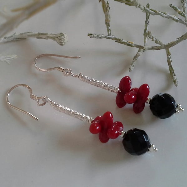 Eco Coral & Black Onyx Sterling Silver earrings