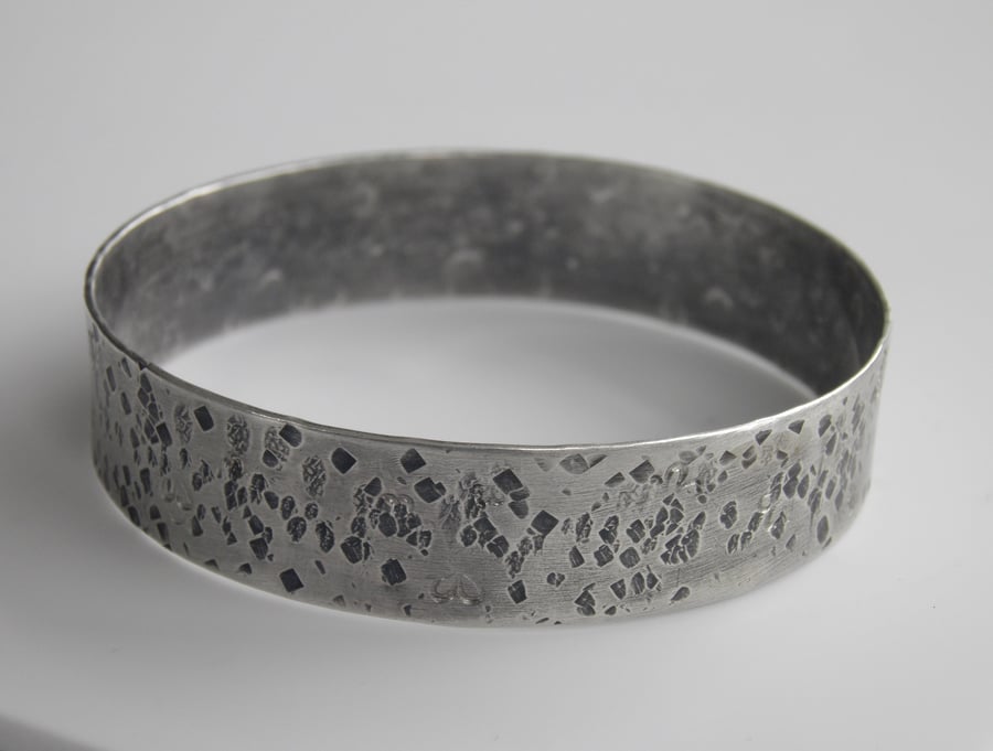 Sterling Silver Bangle, Wide Heavy Hammered Rustic Design