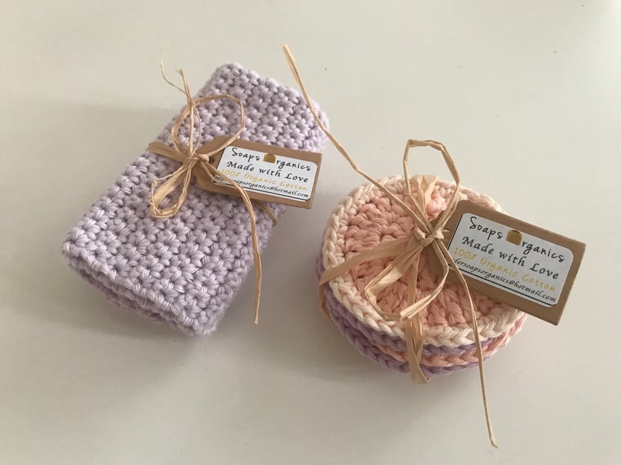 Organic Cotton Washcloth and Scrubbies, Handmade Bath Accessories, Eco Friendly 