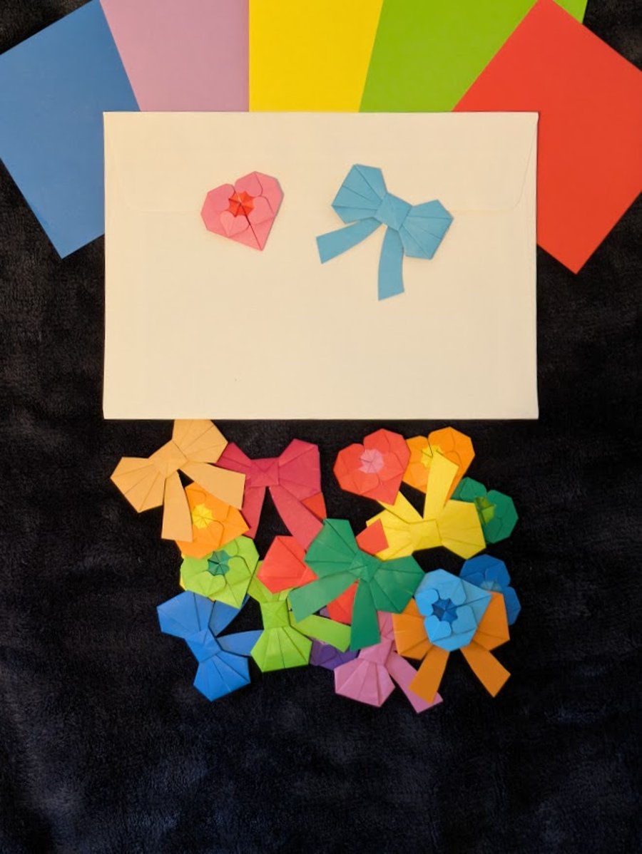3D Origami Sticker Pack -Bow and Heart Shape - Mixed color, 20pcs per pack