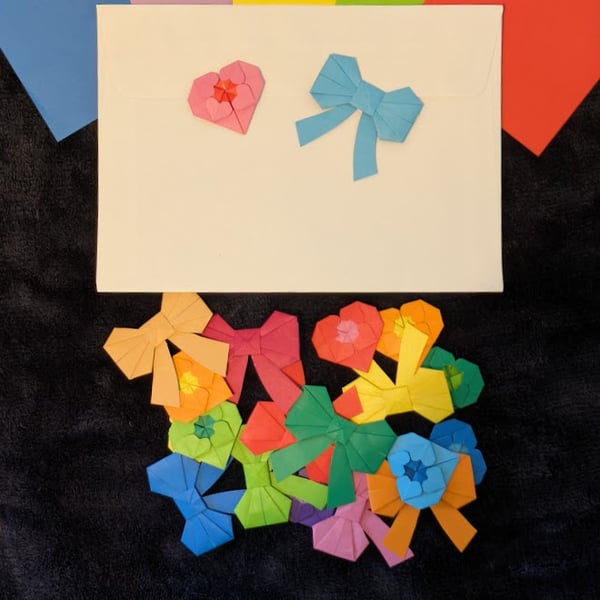 3D Origami Sticker Pack -Bow and Heart Shape - Mixed color, 20pcs per pack