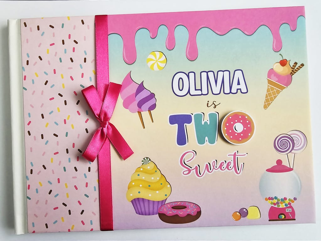 Two sweet birthday book, sweets and donuts birthday guest book