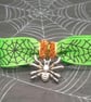 Green Spider Web Hair Bow: Silver Spider Charm Barrette - Image 1