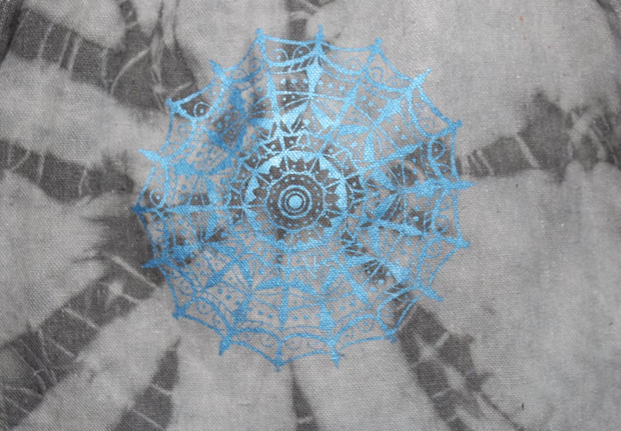 Mandala tie dye tote bag,metallic blue mandala handprint, Eco gift