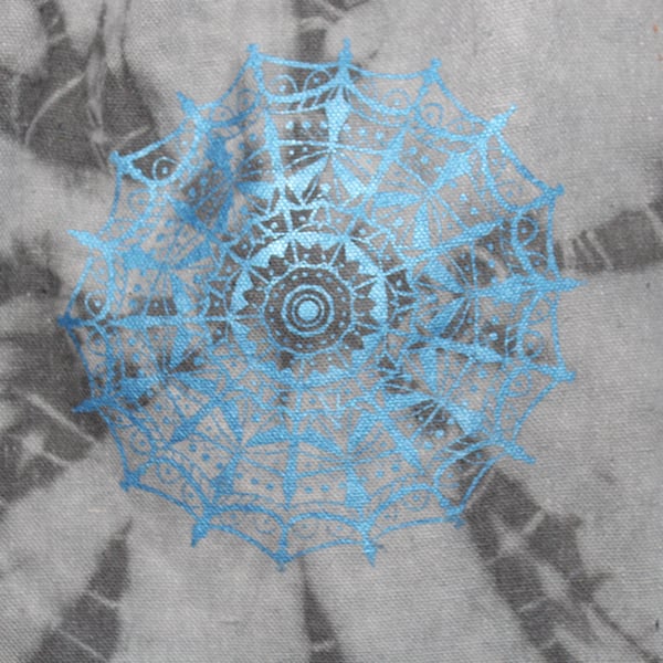 Mandala tie dye tote bag,metallic blue mandala handprint, Eco gift
