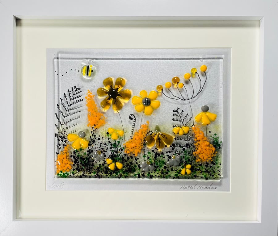 Fused glass “bee meadow” picture-glass art