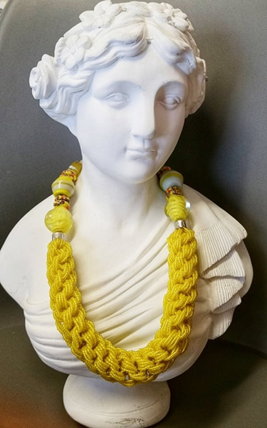  Yellow Seed bead and Marble Necklace