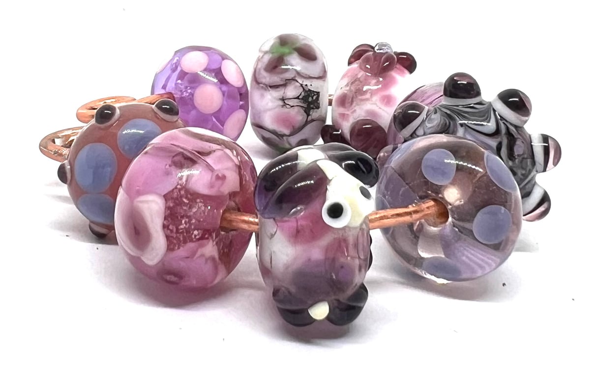 Handmade Lampwork Glass Beads – Purple, Lavender & Plum Focal Set of 9