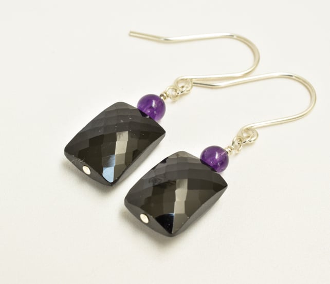 Black Spinel and Amethyst Gemstone Earrings 