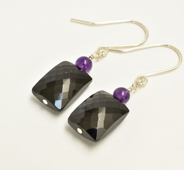 Black Spinel and Amethyst Gemstone Earrings 