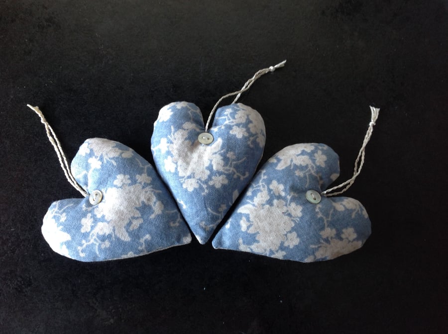 3 Blue Lavender Hearts