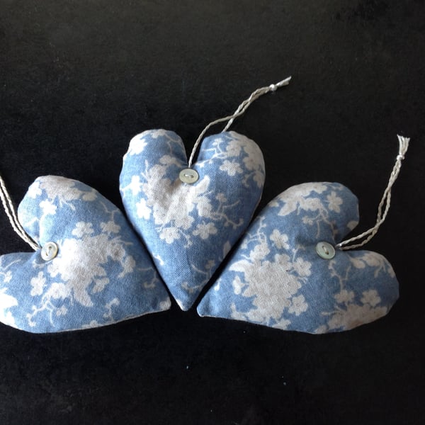 3 Blue Lavender Hearts
