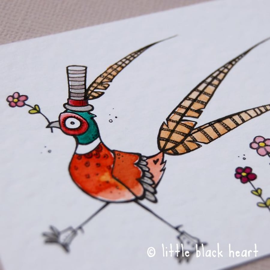 pleasant pheasant - original aceo