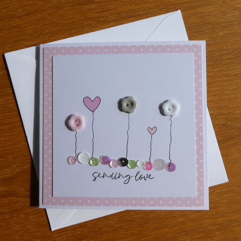 Birthday Card - Flowers, Hearts and Sequins