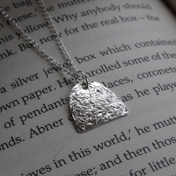 Contemporary silver arch pendant - winter frost textured - recycled silver
