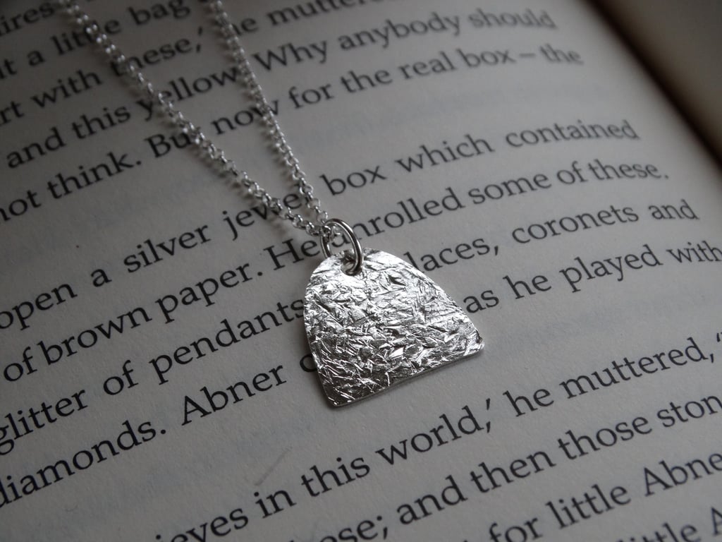 Contemporary silver arch pendant - winter frost textured - recycled silver