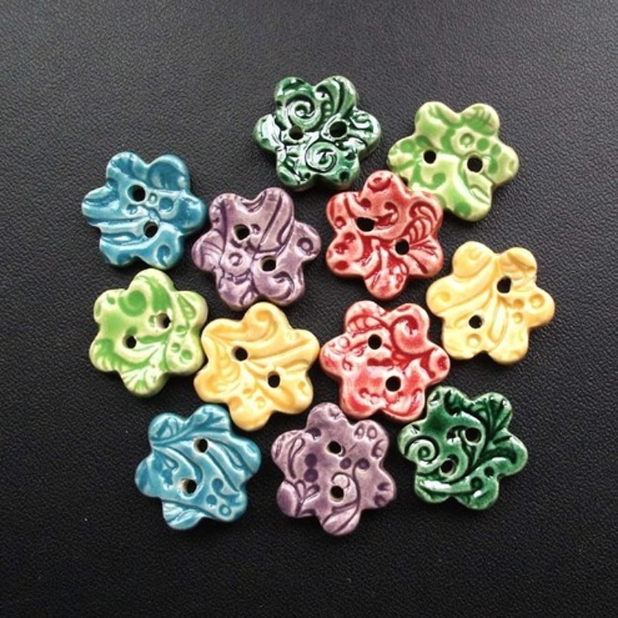 Tiny little ceramic flower buttons