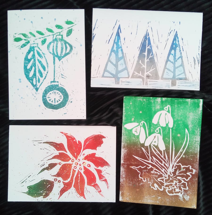 Hand Cut Lino Print Christmas Cards - Mixed Design Pack